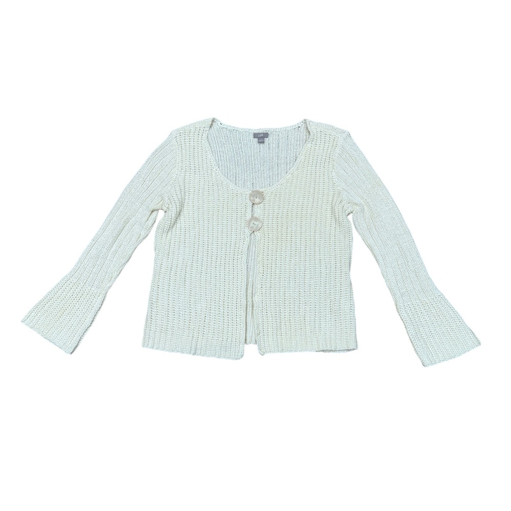 J. Jill Cream Butter Yellow Chunky Knit Cotton Cardigan Sweater Large Boho Beach